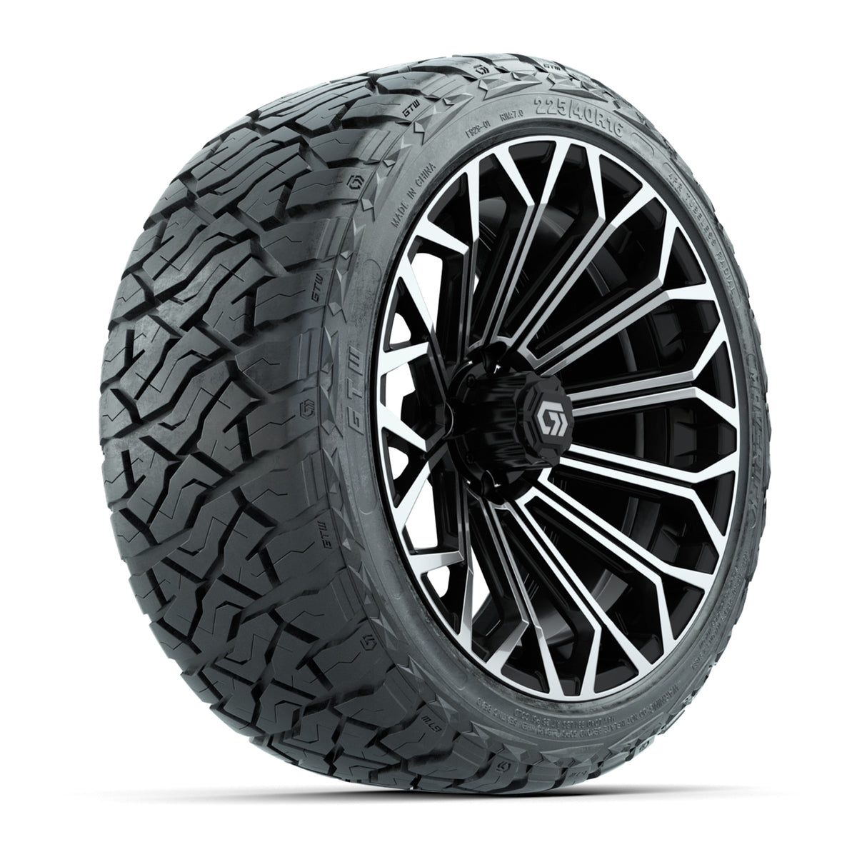 GTW® Phantom Black/Machined 16" Golf Cart Wheels with 225/40-R16 Maverick A/T Tires - Full Set