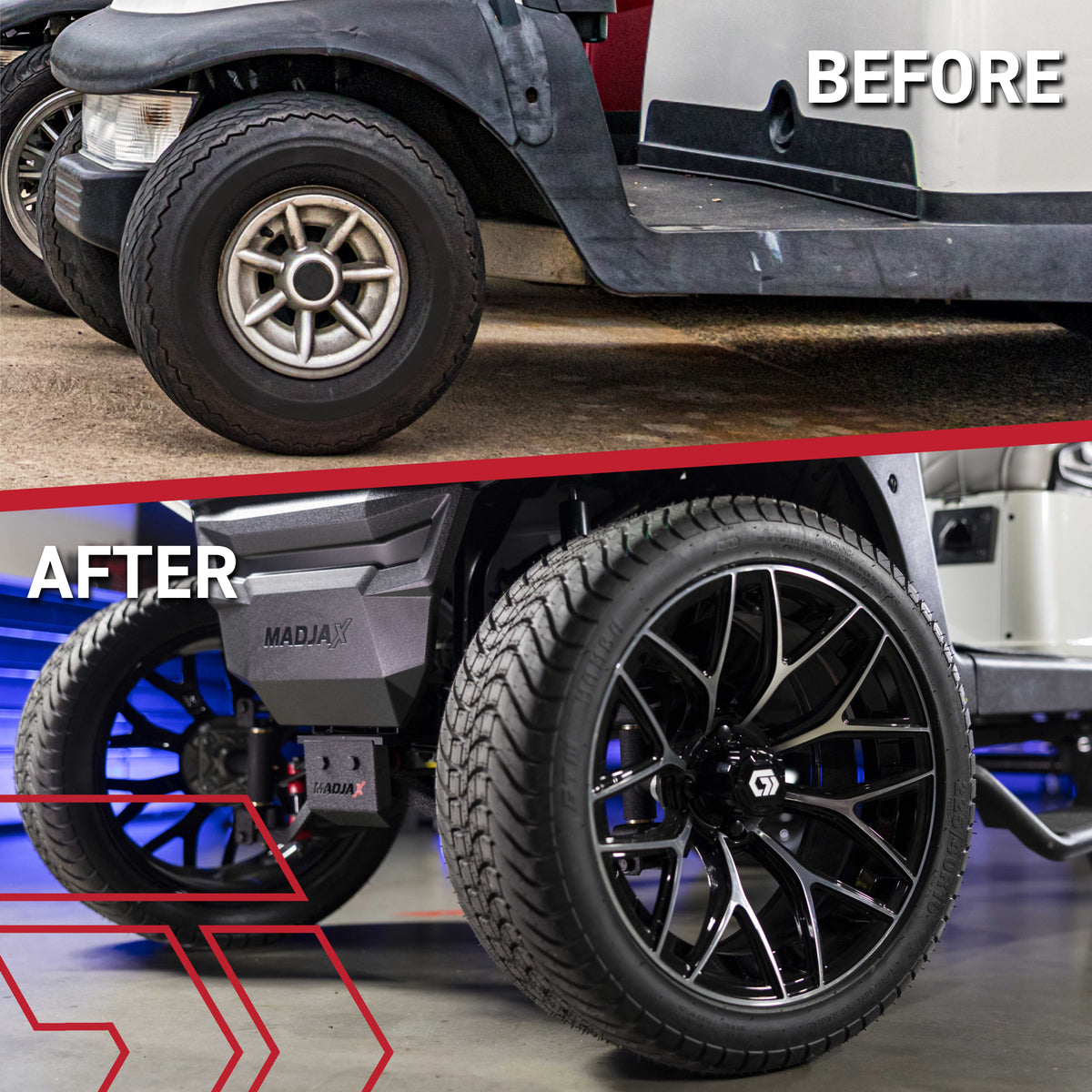 GTW® Monaco Chrome 16" Golf Cart Wheels with 225/40-R16 Maverick A/T Tires - Full Set