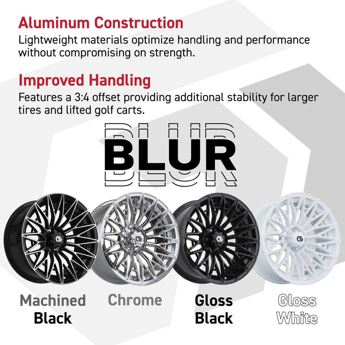 GTW 16" Blur Chrome Golf Cart Wheels & 225/40-R16 Maverick All Terrain Tires