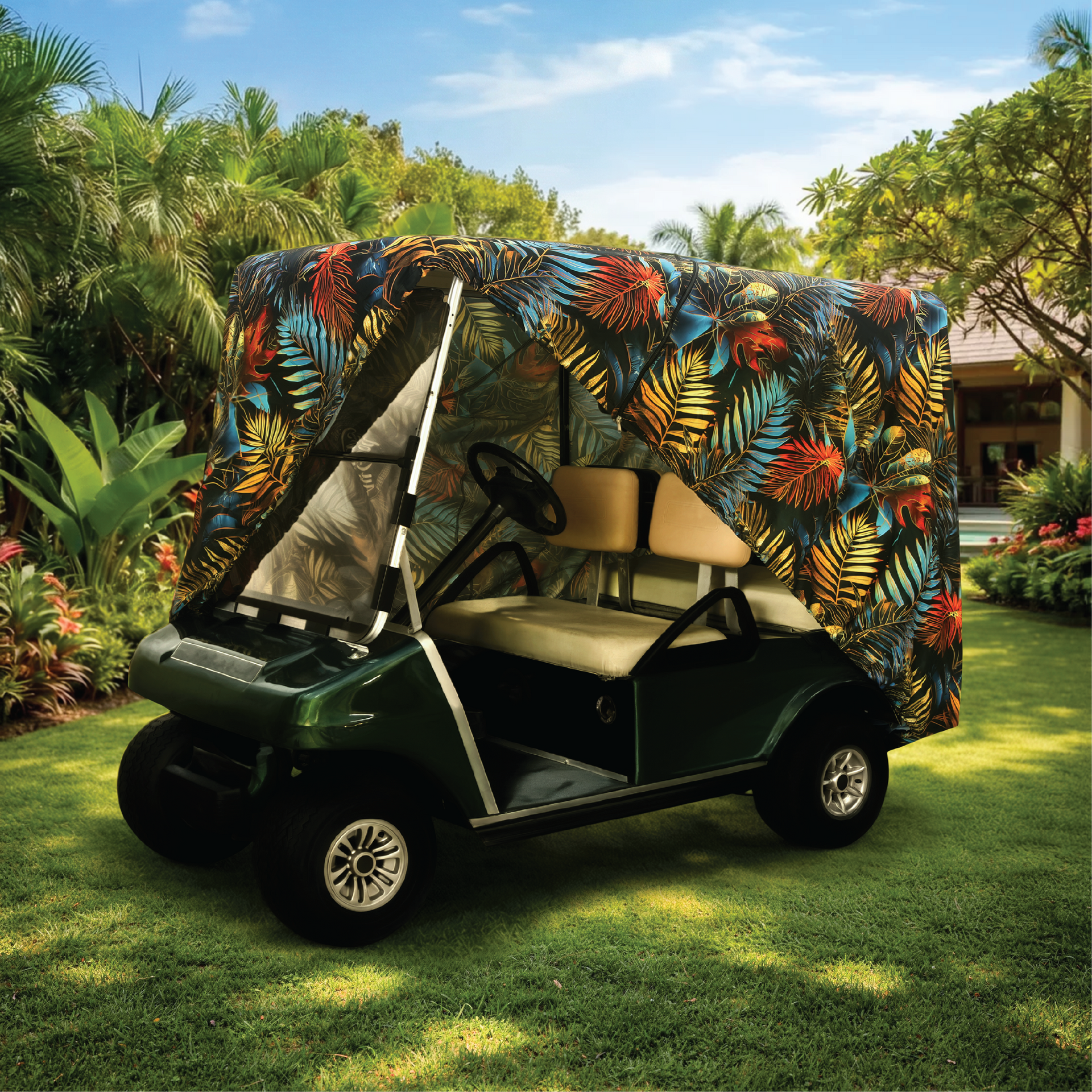 Electric Canopy Golf Cart Cover full coverage view