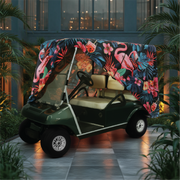 Flamingo Party Golf Cart Cover rear angle view