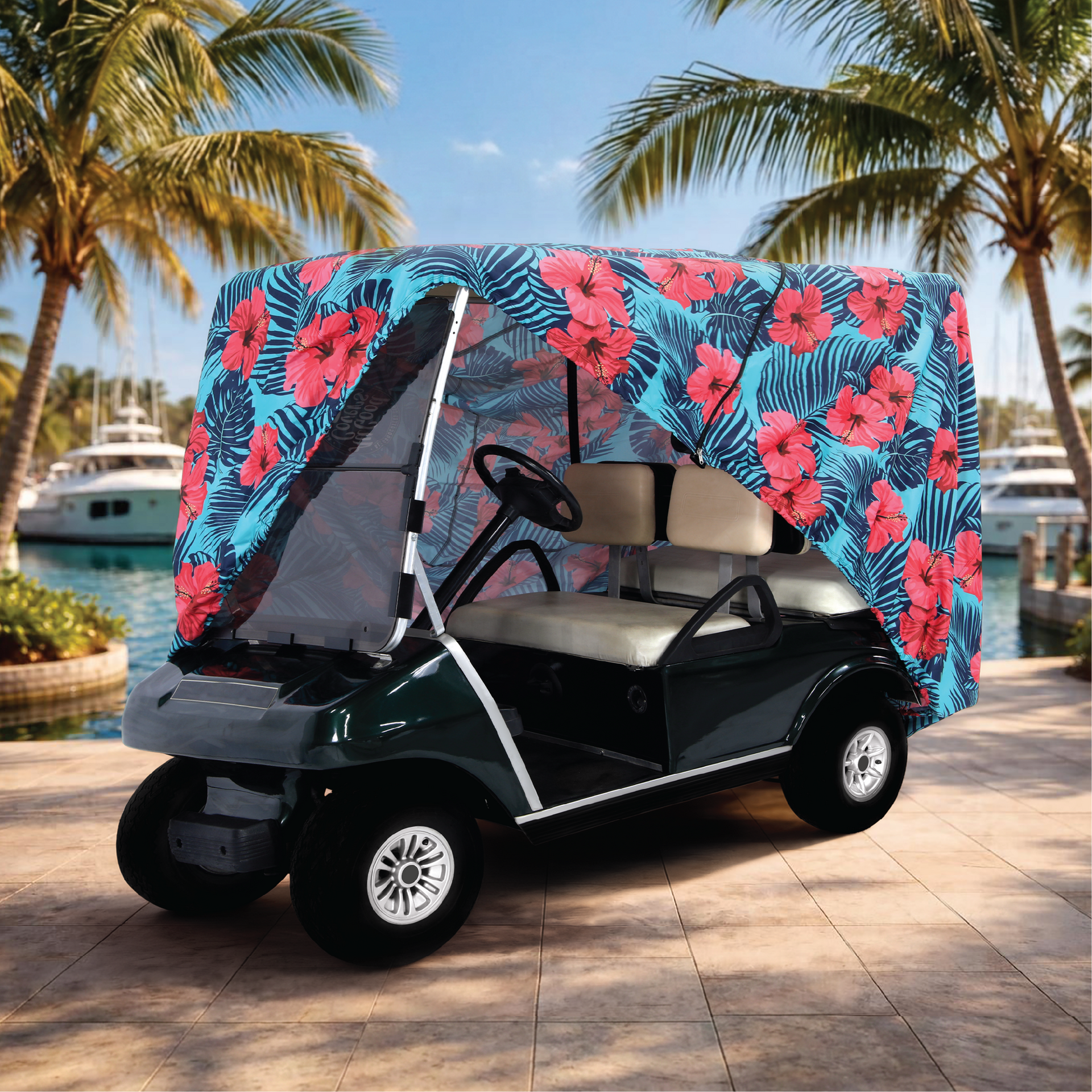Hibiscus Golf Cart Cover zipper detail