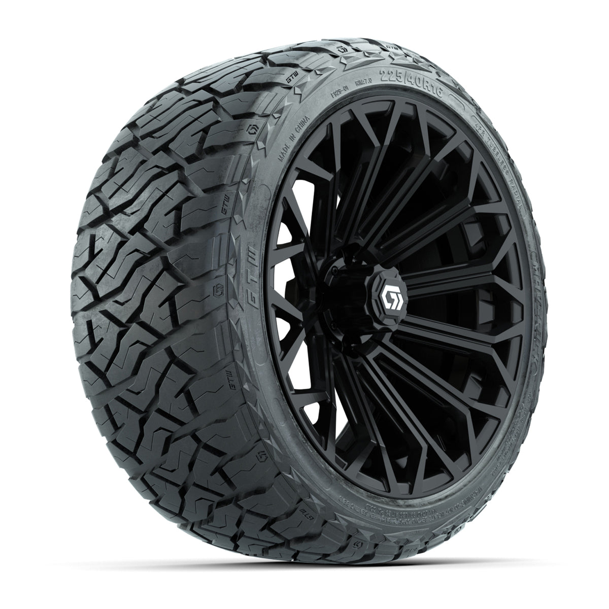 GTW® Phantom Gloss Black 16" Golf Cart Wheels & 225/40-R16 Maverick A/T Tires - Full Set