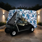 Teal Blue Tropics Golf Cart Cover rear angle view