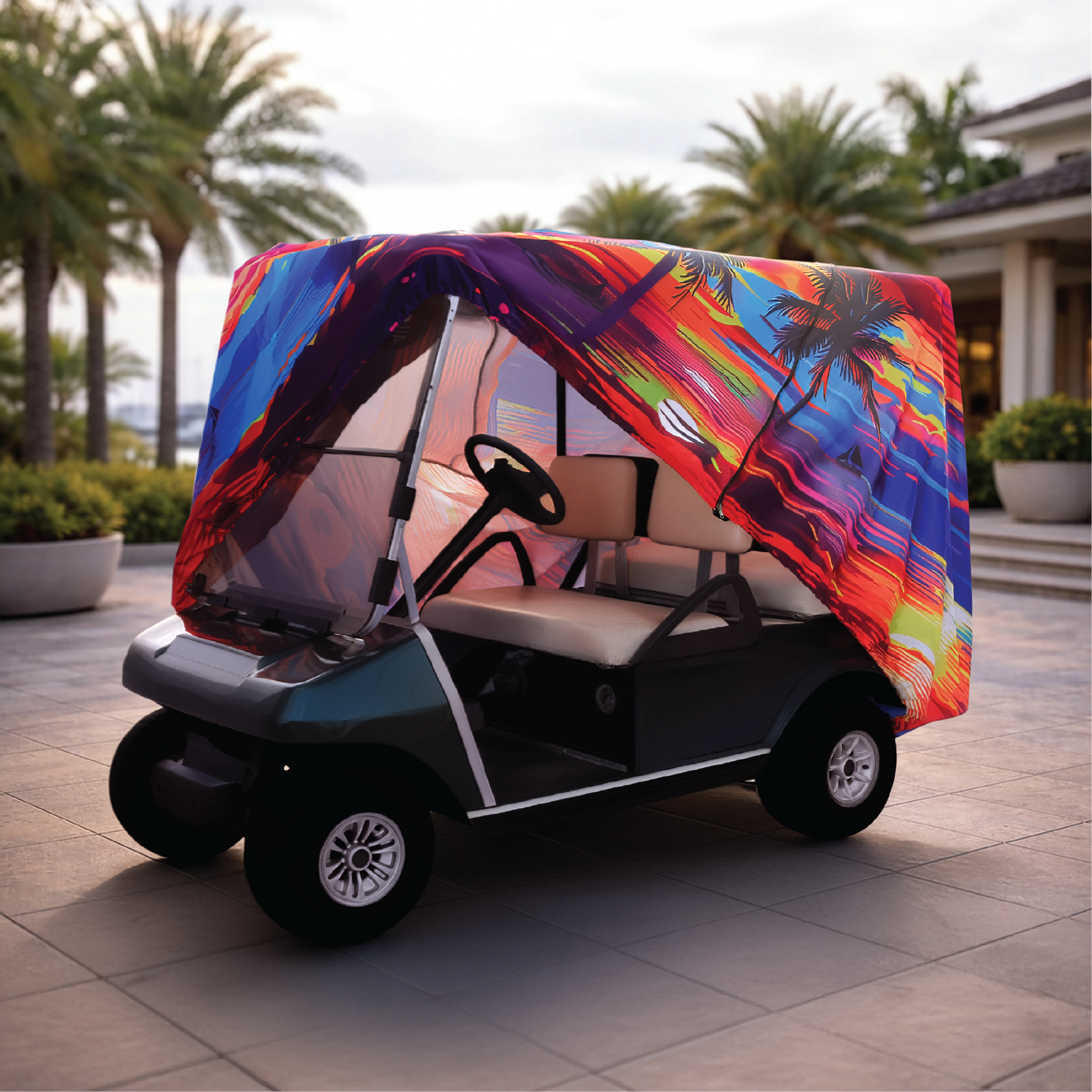 It's 5 O'Clock Somewhere Golf Cart Cover rear angle view