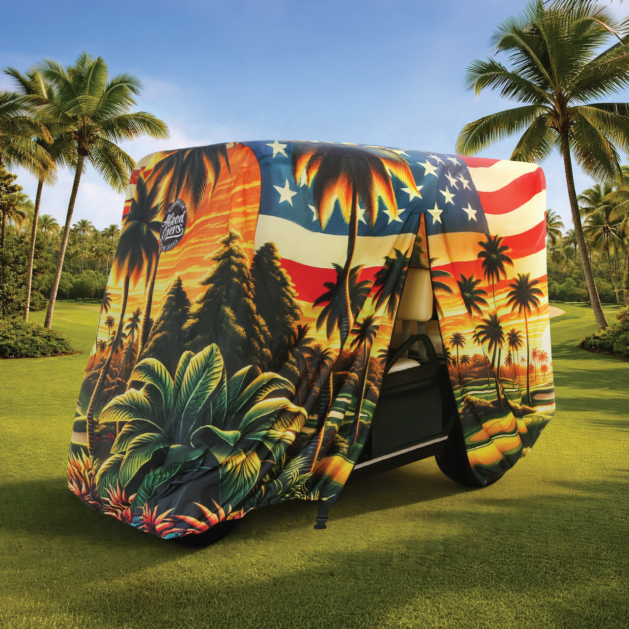 Sunset Drive Golf Cart Cover side view - 4-Passenger