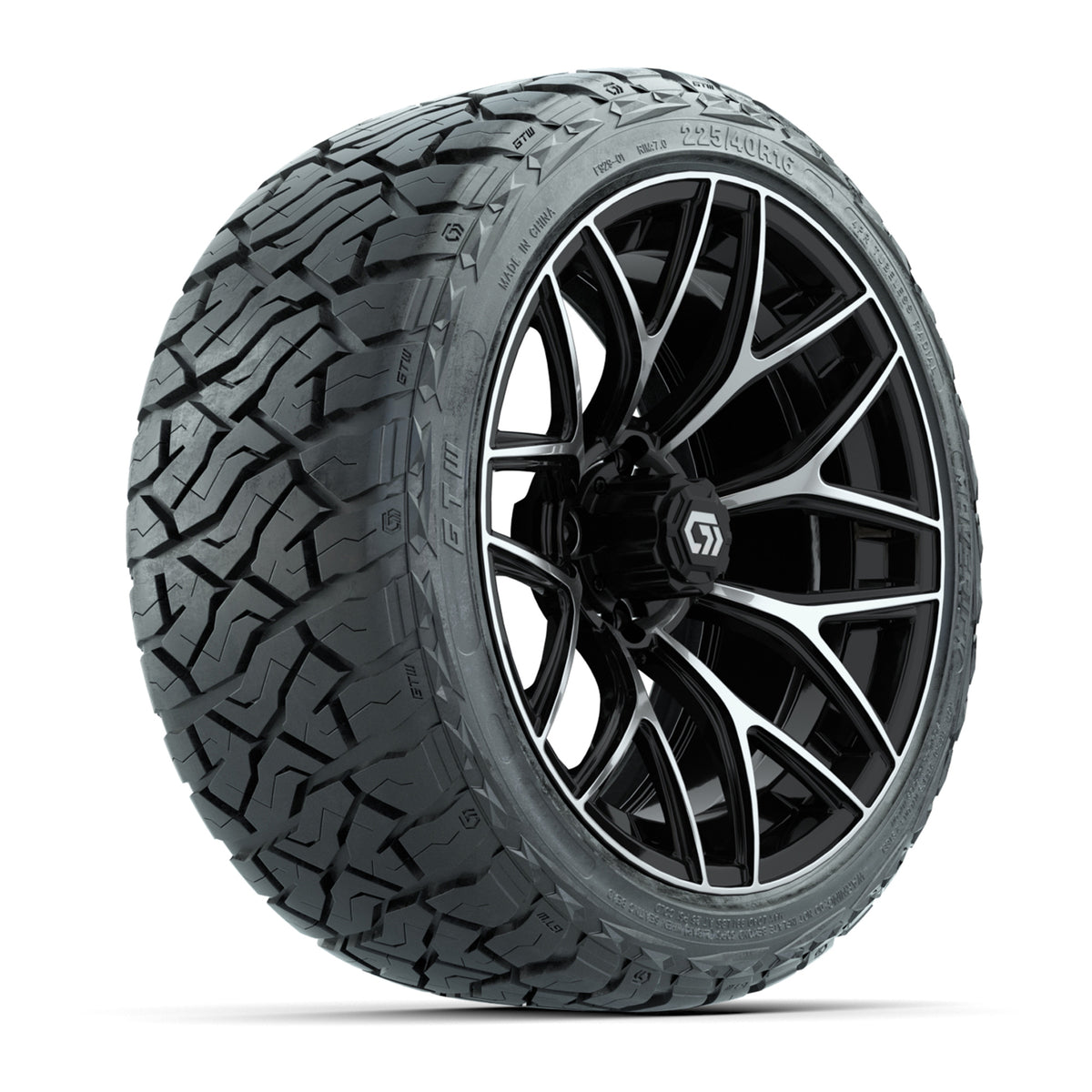 GTW Monaco Black/Machined 16" Golf Cart Wheels & 225/40-R16 Maverick Street Tires
