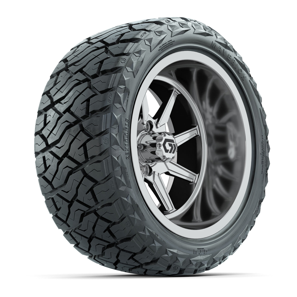 GTW Reaper Chrome 15" Wheels with 23X10-R15 Maverick Steel Belted Radial A/T Tires - Full Set