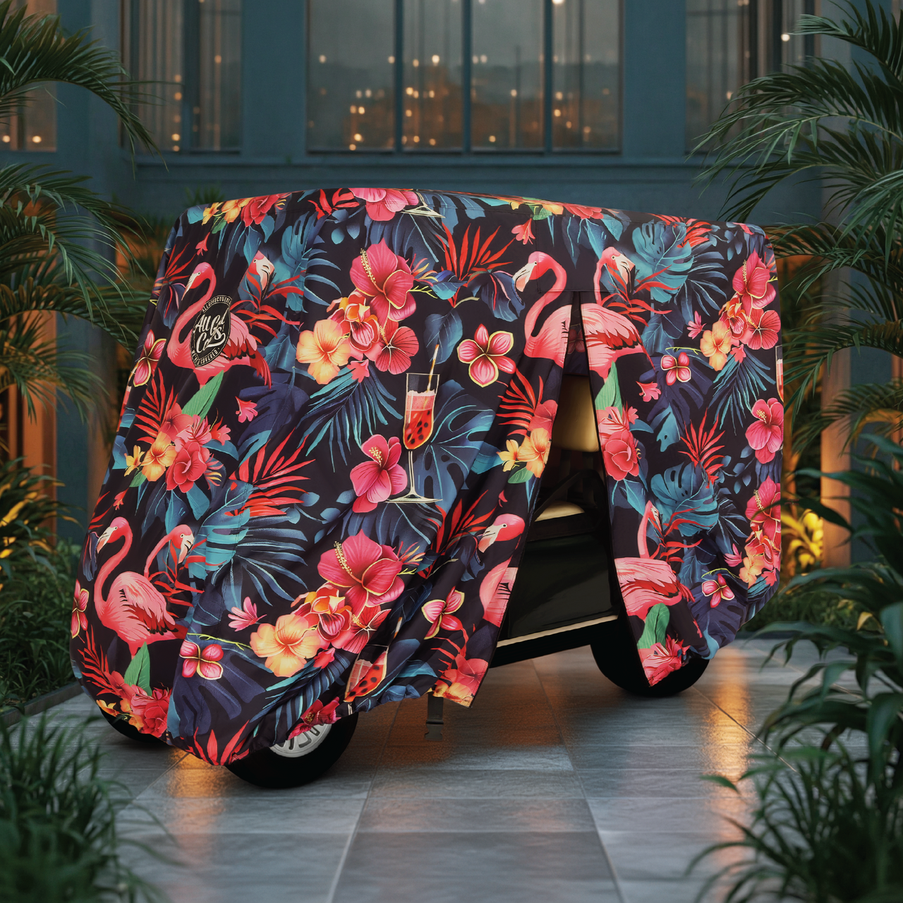 Flamingo Party Golf Cart Cover side view