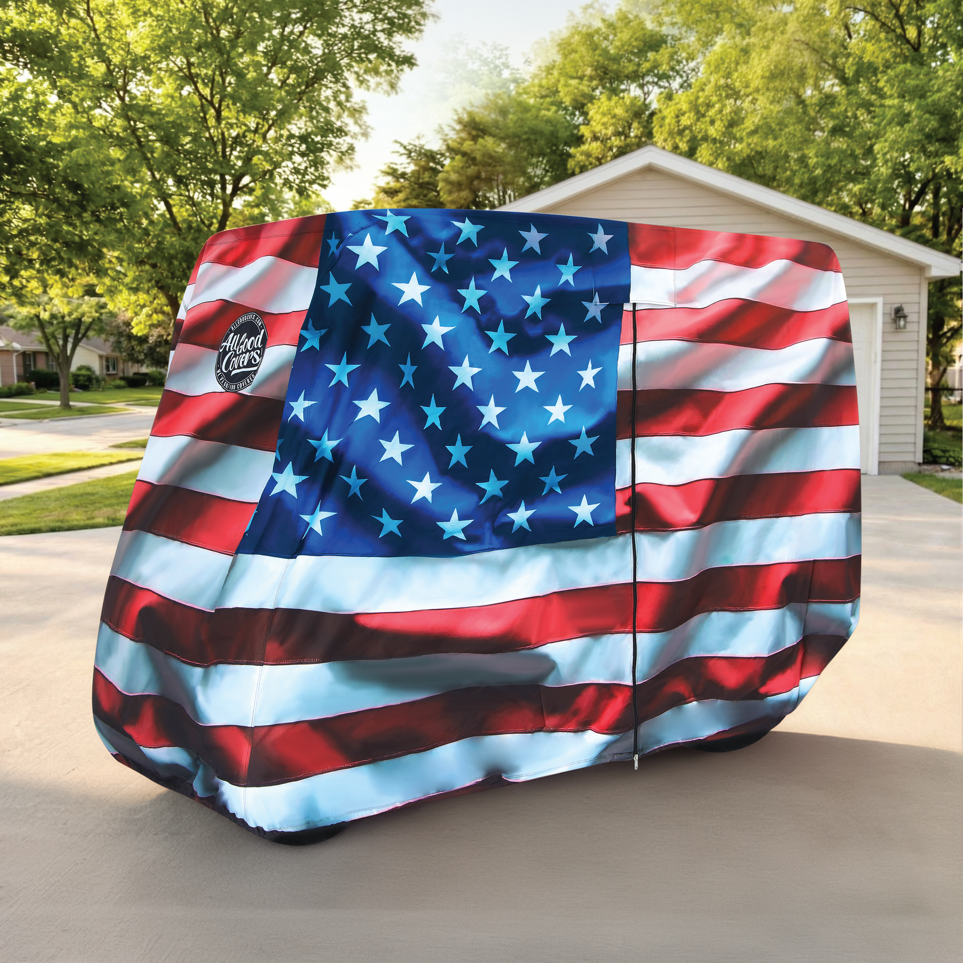 Star Spangled Banner Golf Cart Cover installed on cart