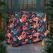 Flamingo Party Golf Cart Cover installed on cart