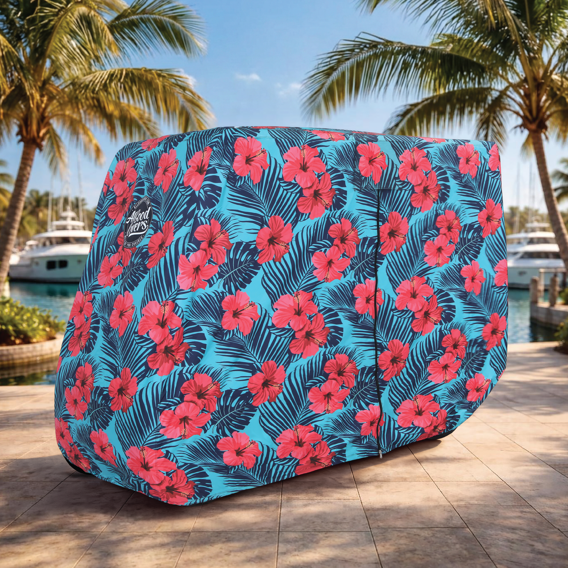 Hibiscus Golf Cart Cover back view