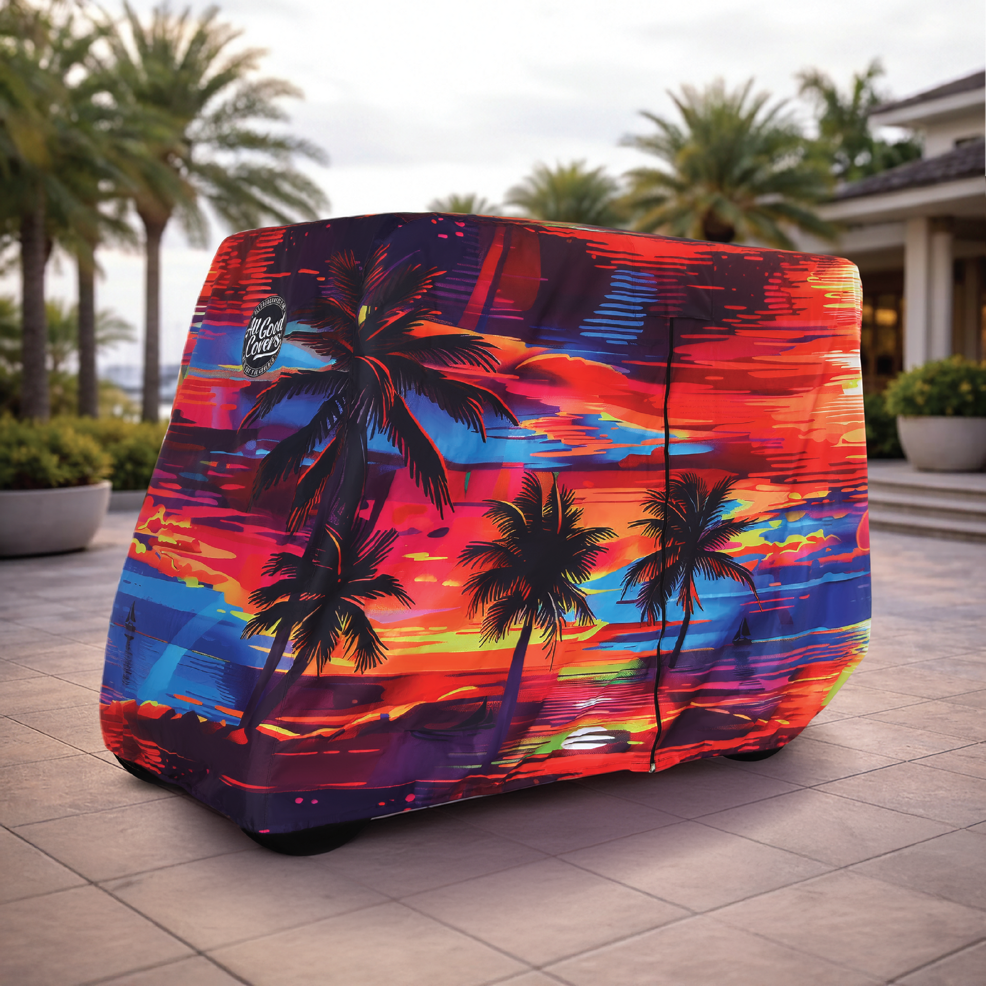 It's 5 O'Clock Somewhere Golf Cart Cover installed on cart