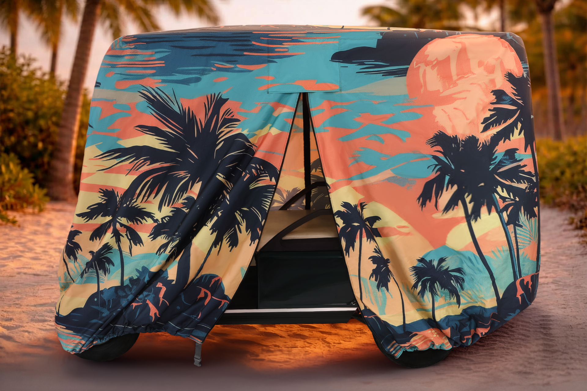 Palm Tree Island Golf Cart Cover - 4-Passenger - Fits Club Car EZGO Yamaha
