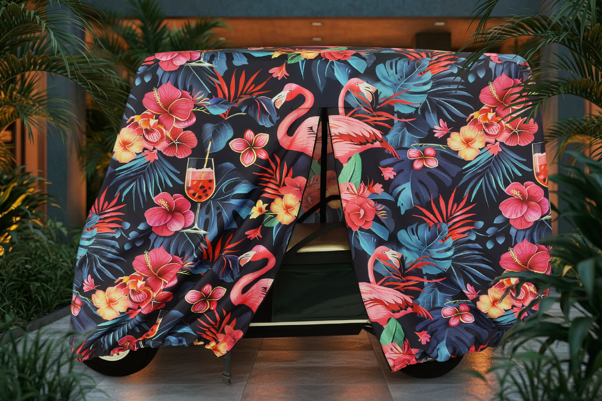 Flamingo Party Golf Cart Cover - 4-Passenger - Fits Club Car EZGO Yamaha