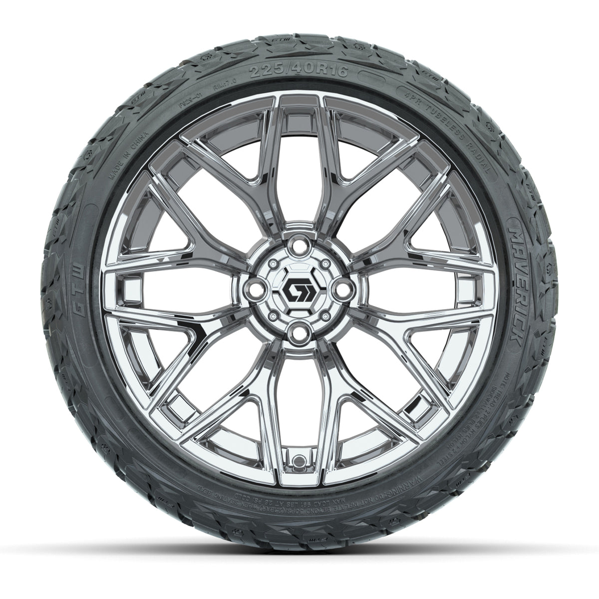 GTW® Monaco Chrome 16" Golf Cart Wheels with 225/40-R16 Maverick A/T Tires - Full Set