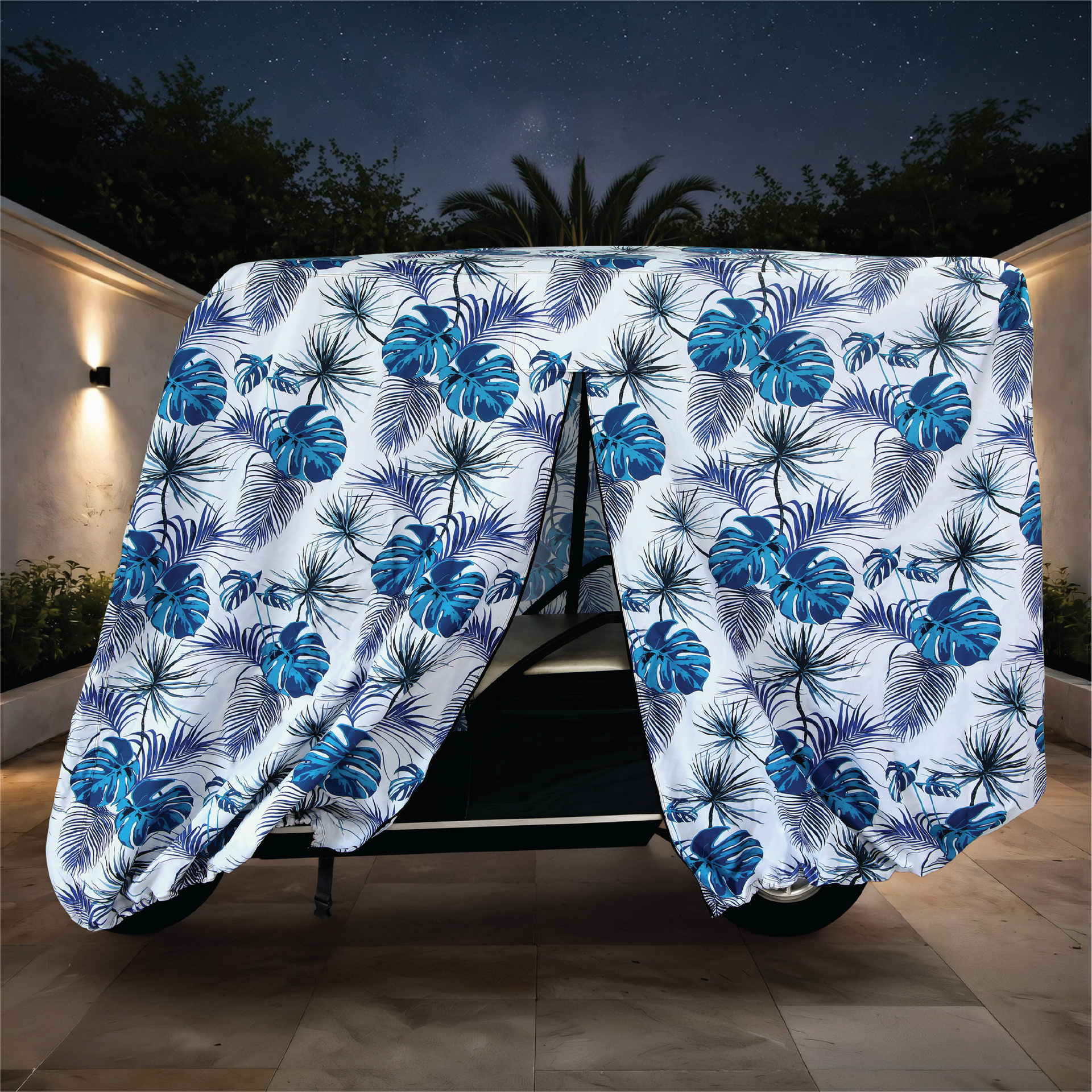 Teal Blue Tropics Golf Cart Cover zipper detail