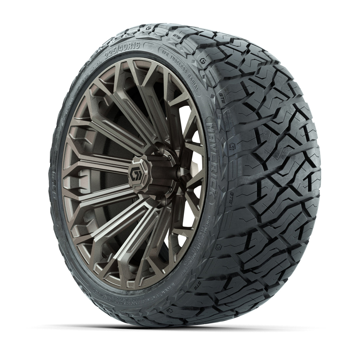 GTW® 16" Phantom Matte Bronze Golf Cart Wheels & 225/40-R16 Maverick A/T Tires - Full Set