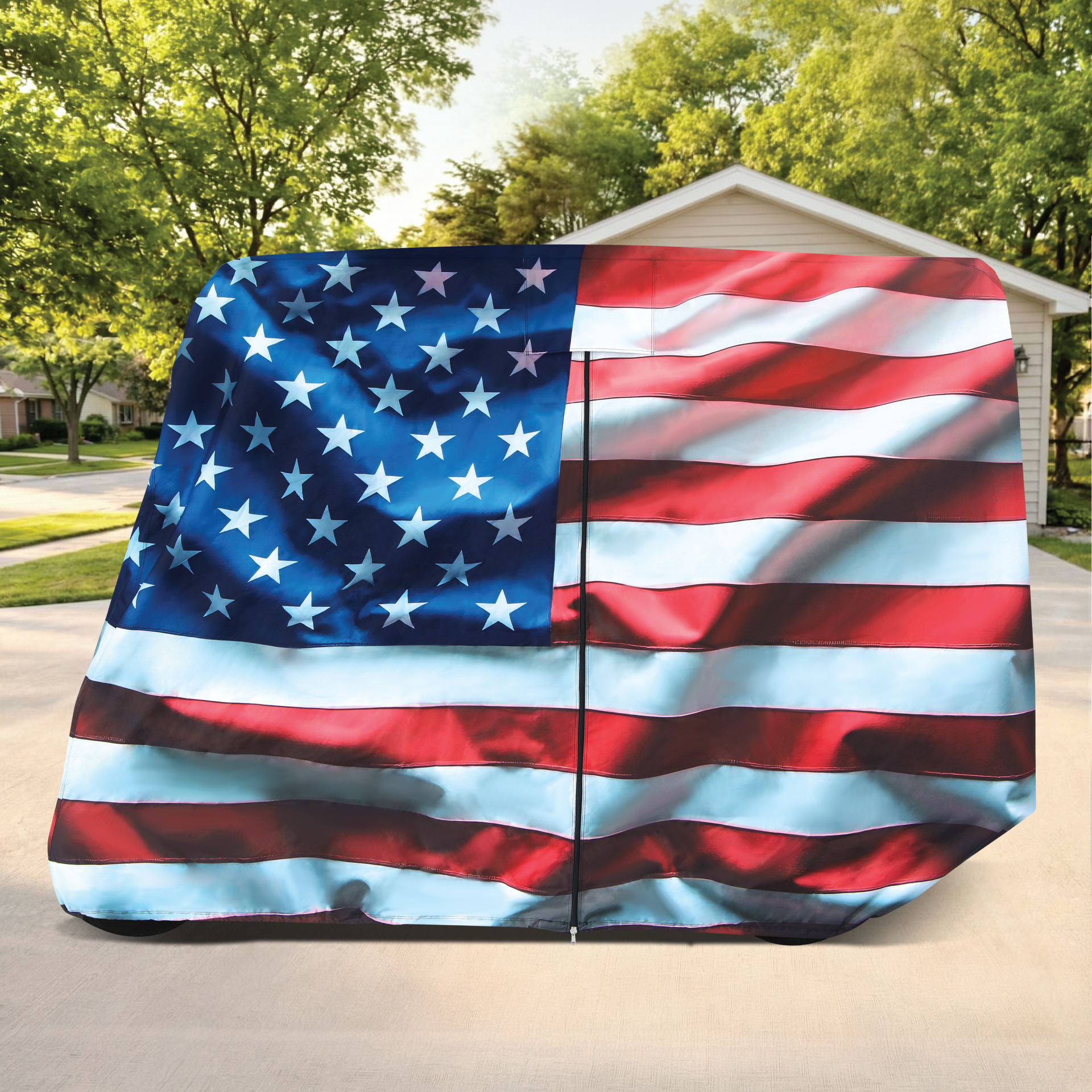 Star Spangled Banner Golf Cart Cover folded for storage