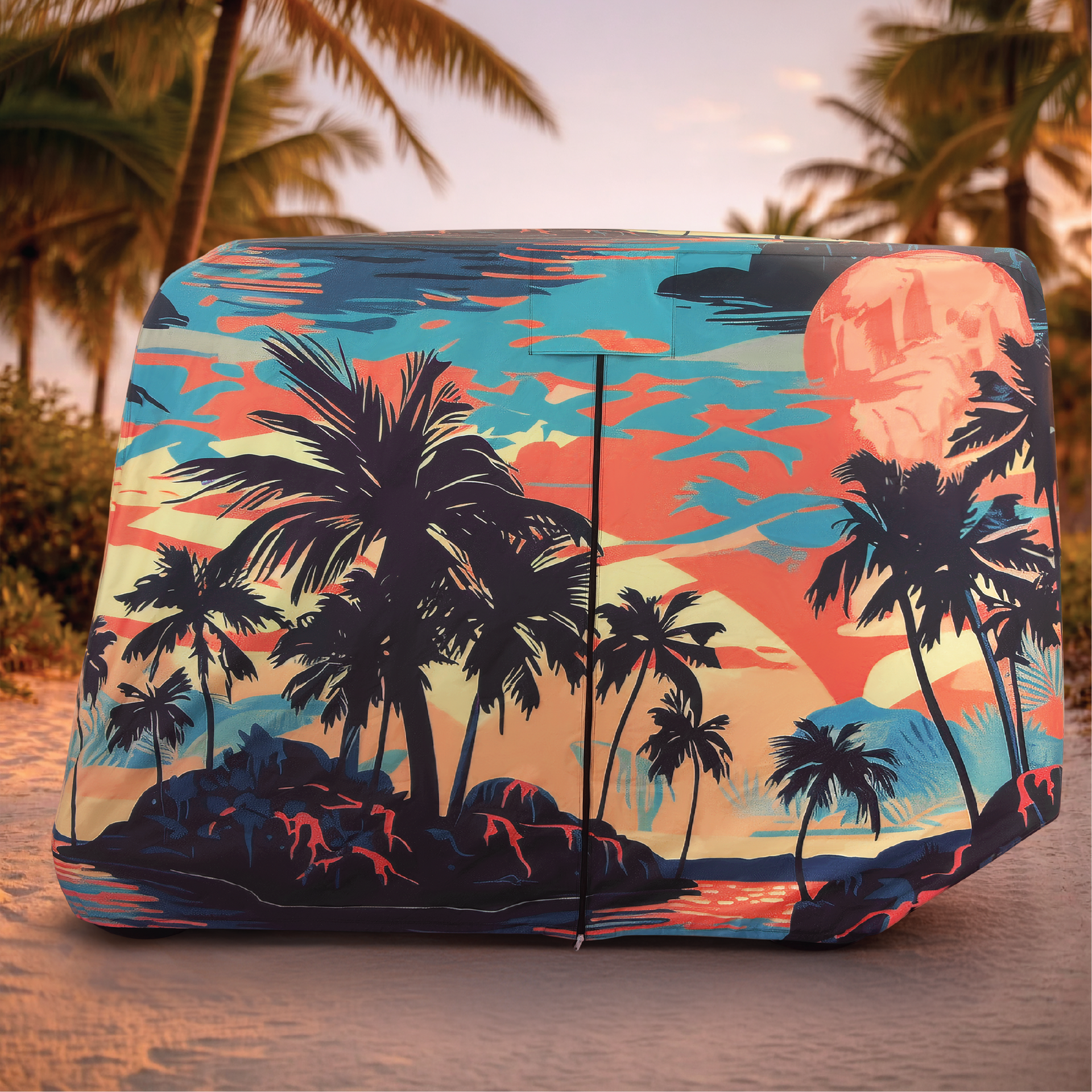 Palm Tree Island Golf Cart Cover folded for storage