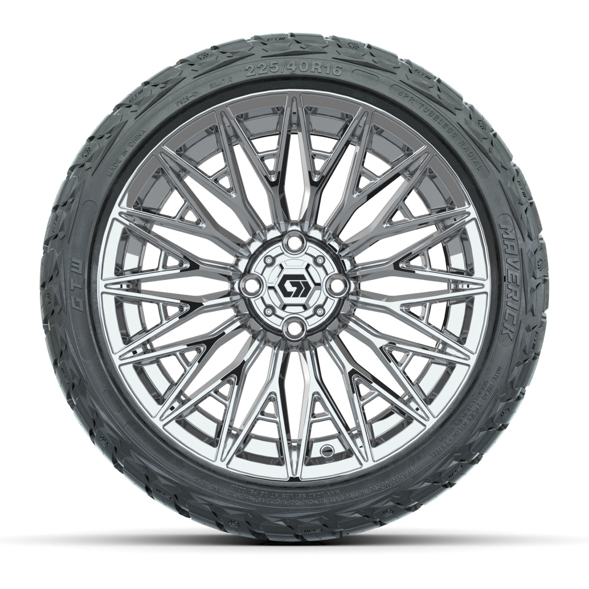 GTW 16" Blur Chrome Golf Cart Wheels & 225/40-R16 Maverick All Terrain Tires
