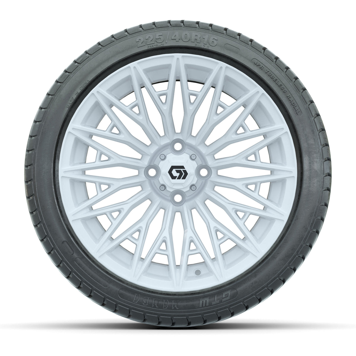 GTW 16" Blur Gloss White Golf Cart Wheels & 225/40R16 Mamba Street Tire