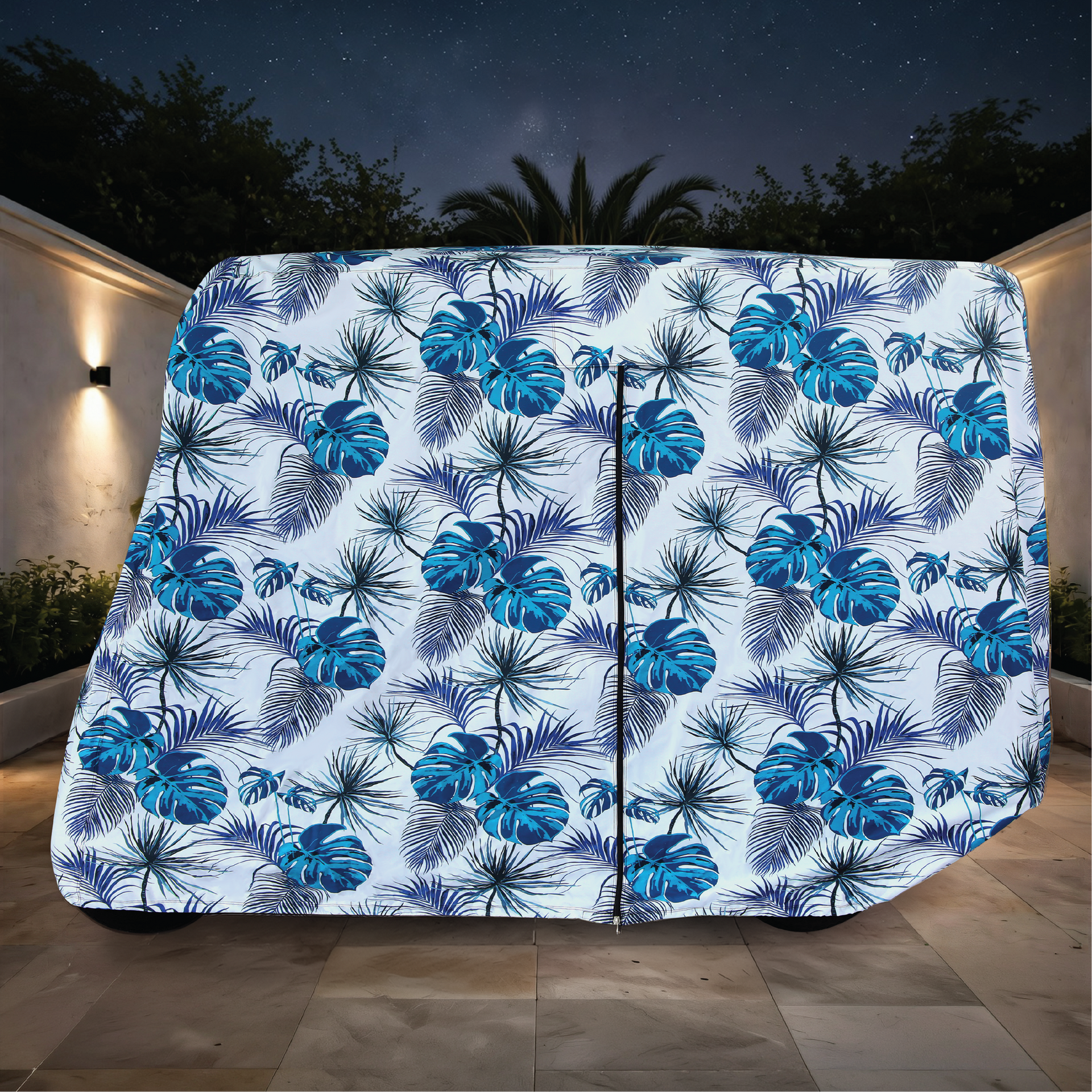Teal Blue Tropics Golf Cart Cover back view