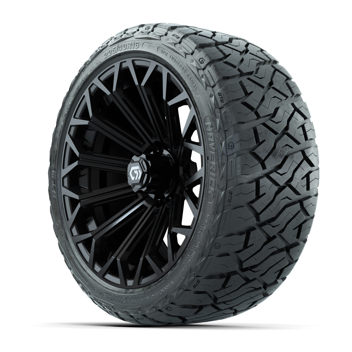 GTW® Phantom Gloss Black 16" Golf Cart Wheels & 225/40-R16 Maverick A/T Tires - Full Set