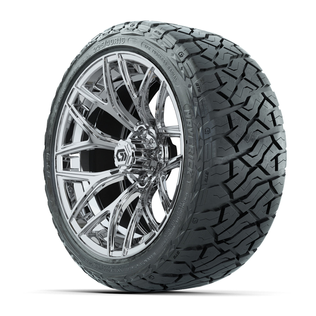 GTW® Monaco Chrome 16" Golf Cart Wheels with 225/40-R16 Maverick A/T Tires - Full Set