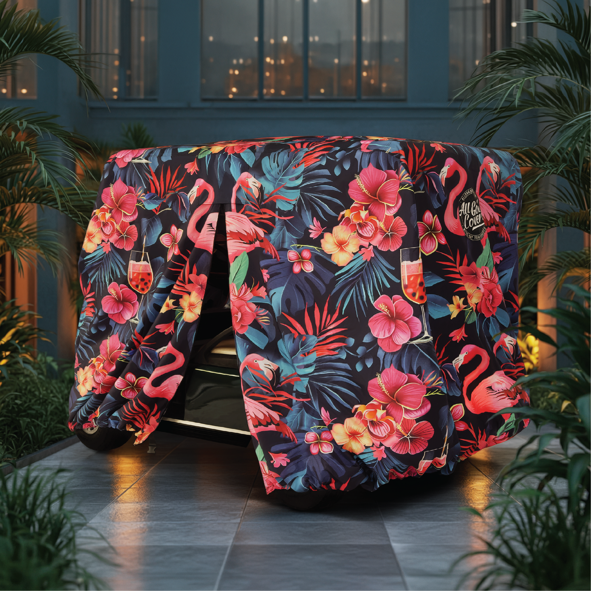 Flamingo Party Golf Cart Cover back view