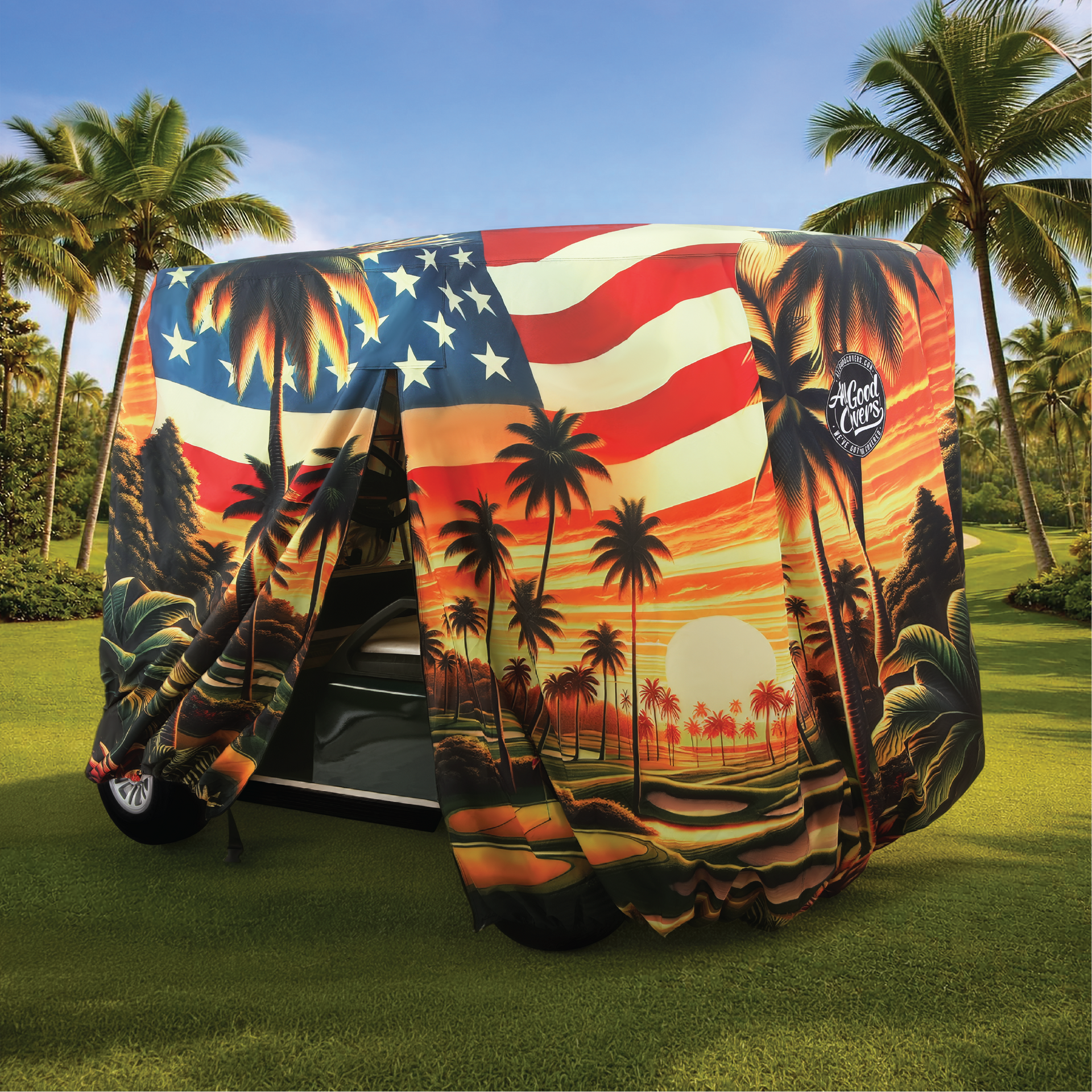 Sunset Drive Golf Cart Cover back view - 4-Passenger