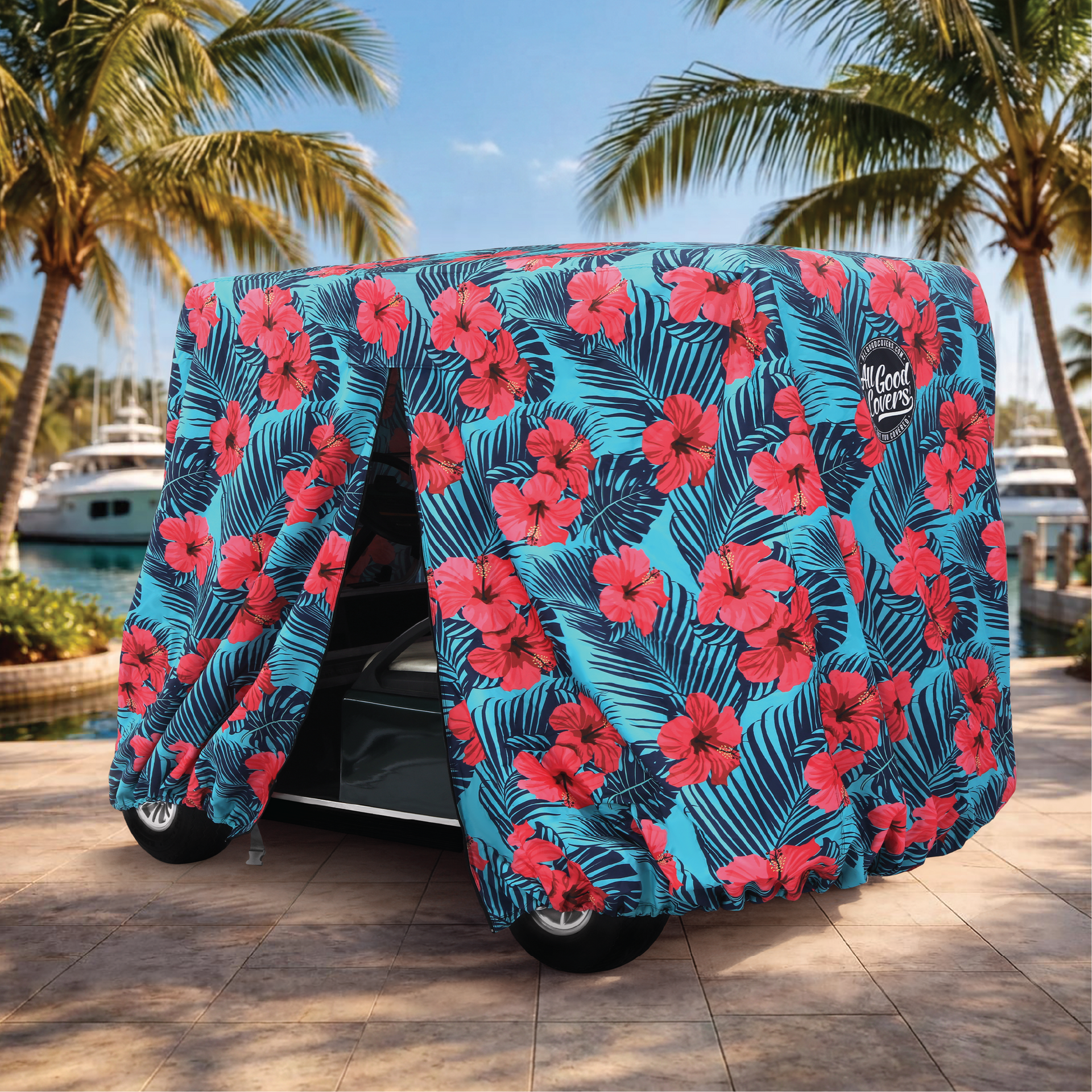 Hibiscus Golf Cart Cover side view