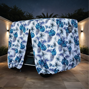 Teal Blue Tropics Golf Cart Cover installed on cart