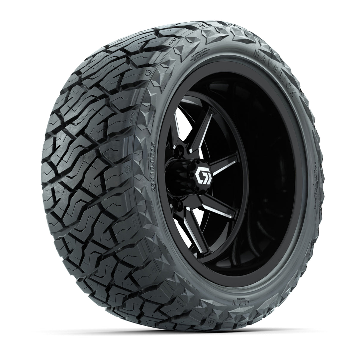 GTW Reaper Black/Machined 15" Deep Dish Wheels with 23X10-R15 Maverick Steel Belted Radial A/T Tires - Full Set Deep
