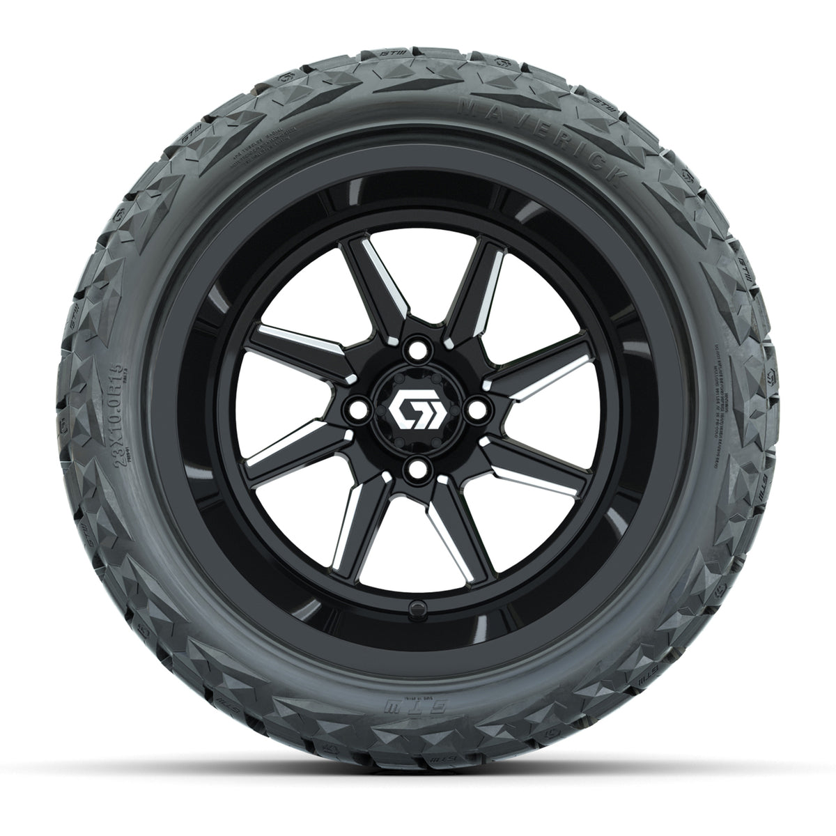 GTW Reaper Black/Machined 15" Deep Dish Wheels with 23X10-R15 Maverick Steel Belted Radial A/T Tires - Full Set Deep