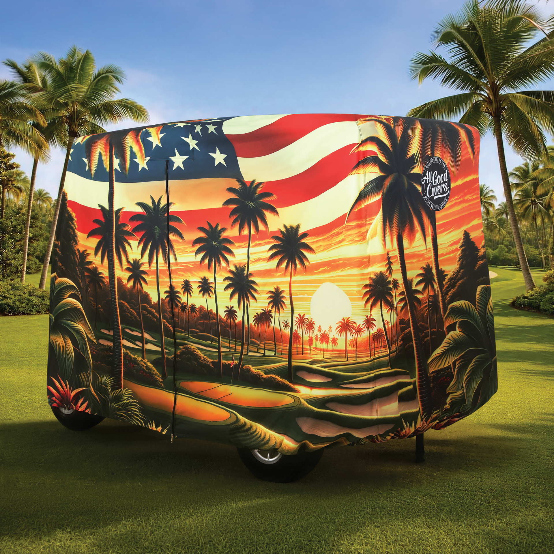 Sunset Drive Golf Cart Cover folded for storage