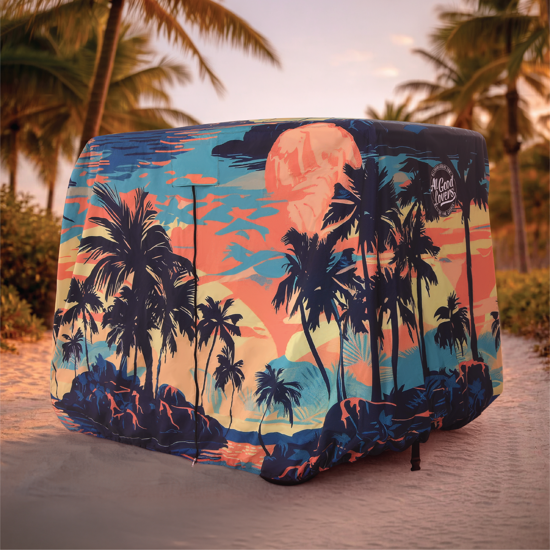 Palm Tree Island Golf Cart Cover back view