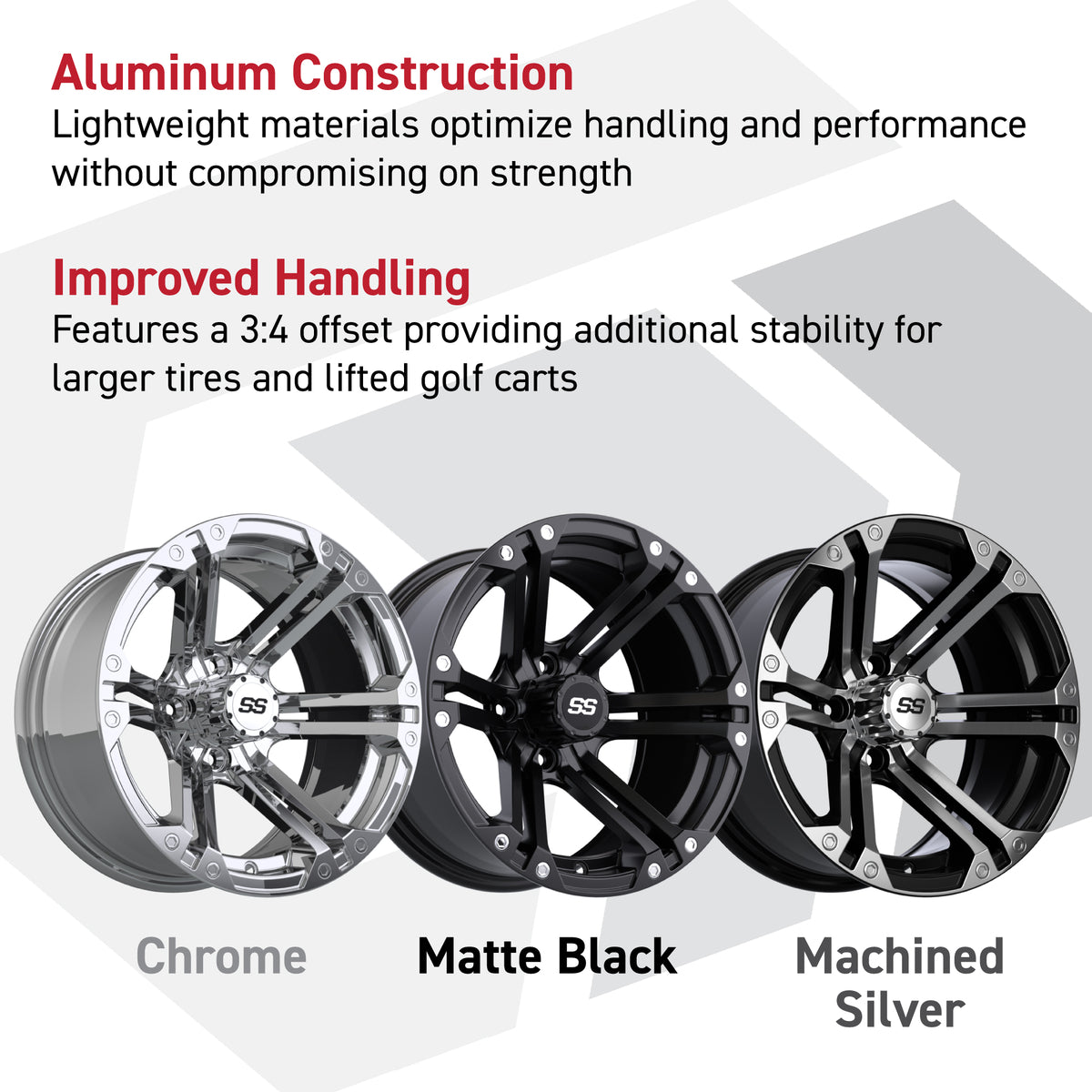 Golf Cart 12in Alloy Wheel and AT Tire Set of 4 view 6 - Fits Club Car EZGO Yamaha