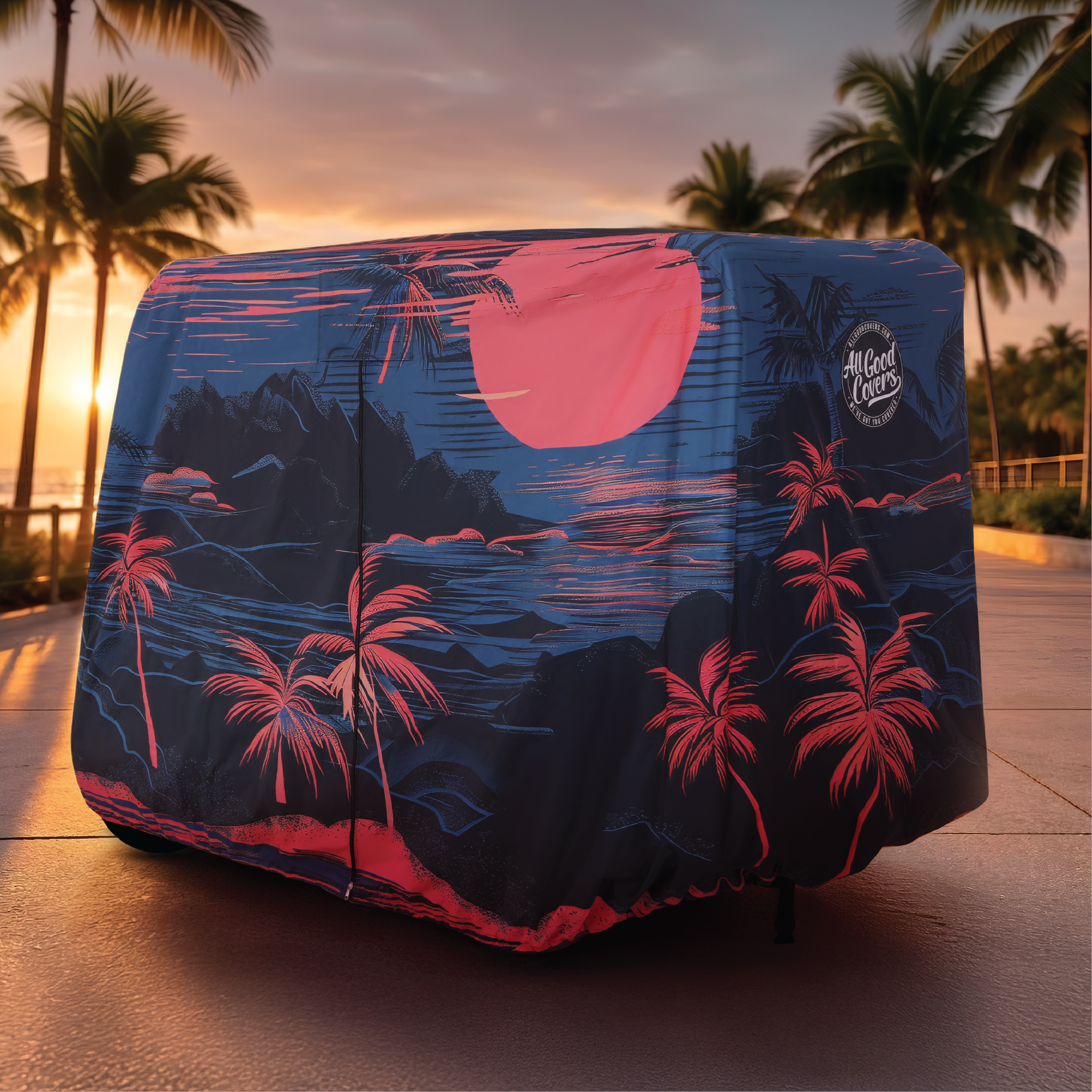 Twilight Bay Golf Cart Cover installed on cart