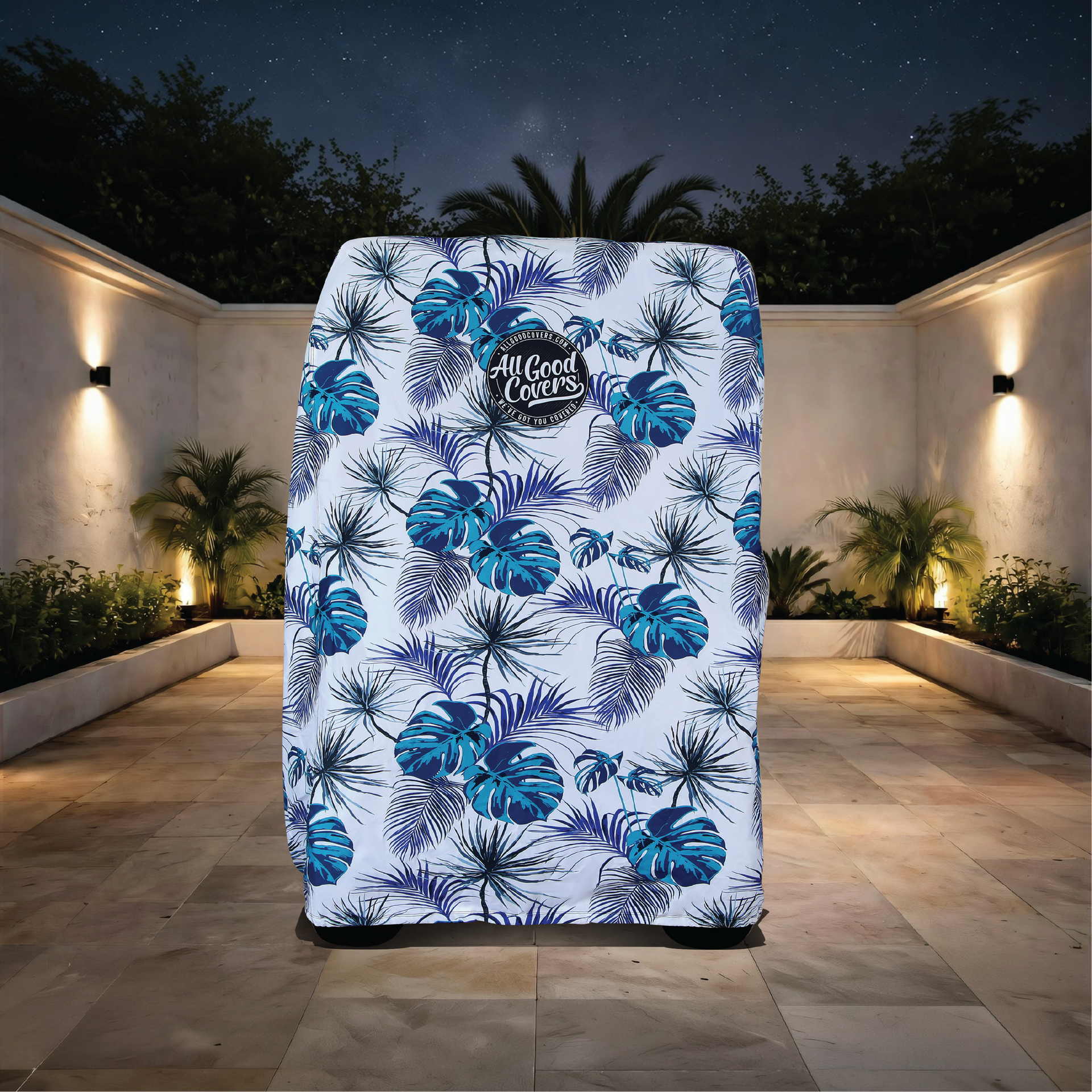 Teal Blue Tropics Golf Cart Cover fabric close-up detail