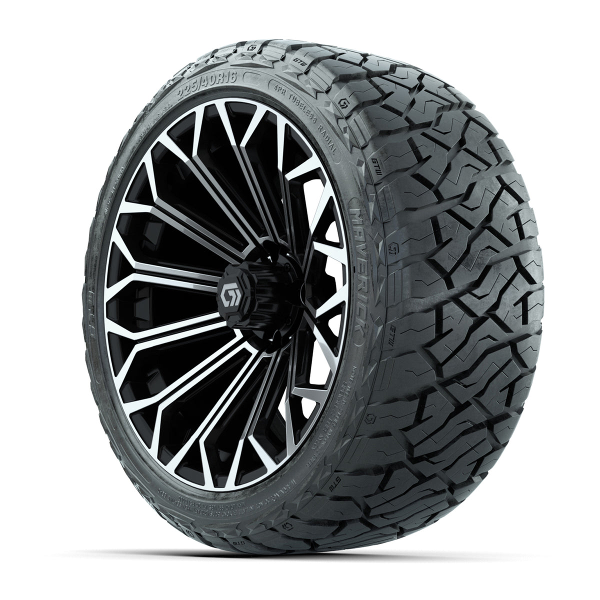 GTW® Phantom Black/Machined 16" Golf Cart Wheels with 225/40-R16 Maverick A/T Tires - Full Set