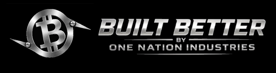 Logo with 'Built Better by One Nation Industries' text and Bitcoin symbol on a black background