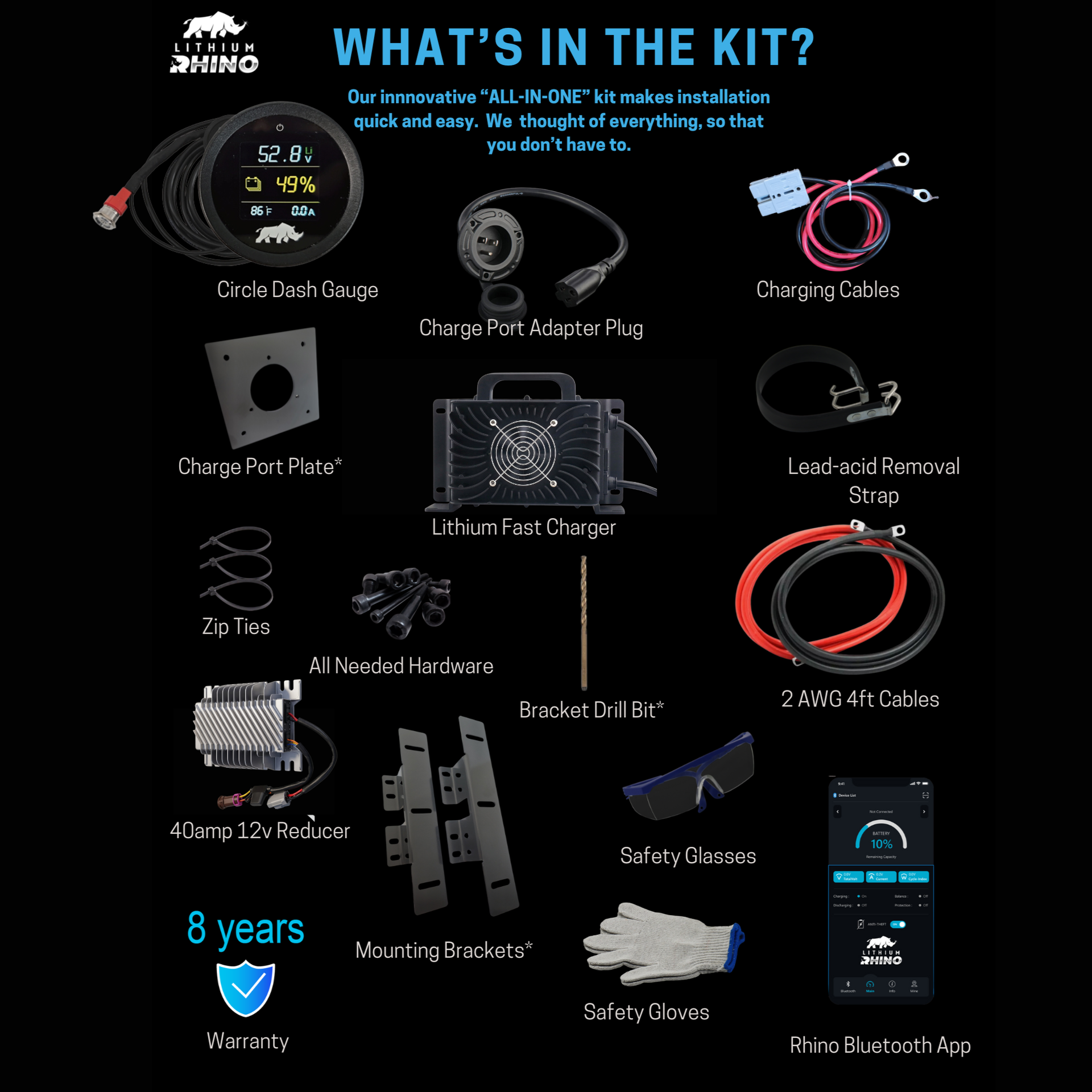 Lithium Rhino 48V 170Ah 300A BMS Conversion Kit