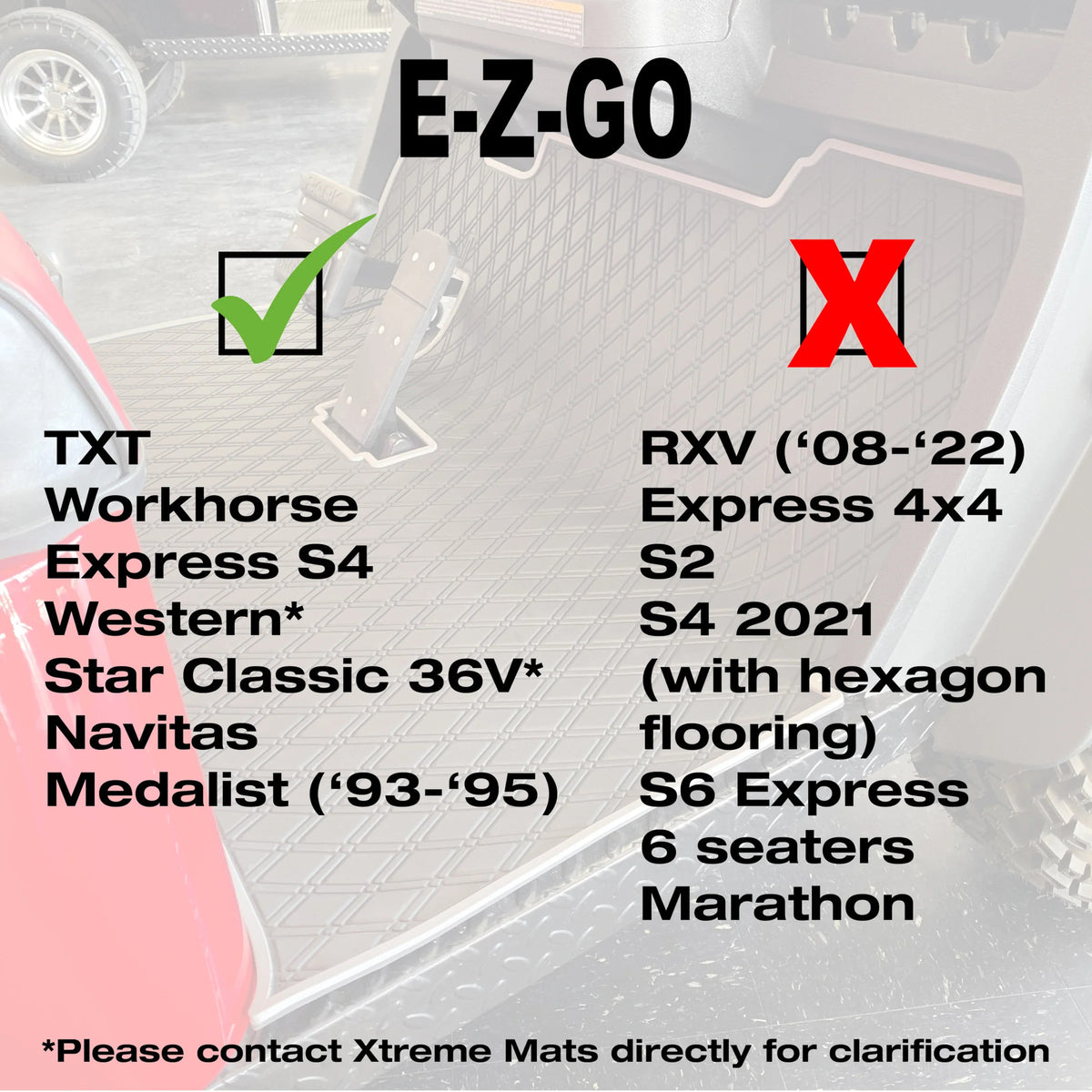 Xtreme Floor Mats for EZGO TXT / S2 / Workhorse / Express S4 / Valor / Cushman / Navitas - Black/Grey