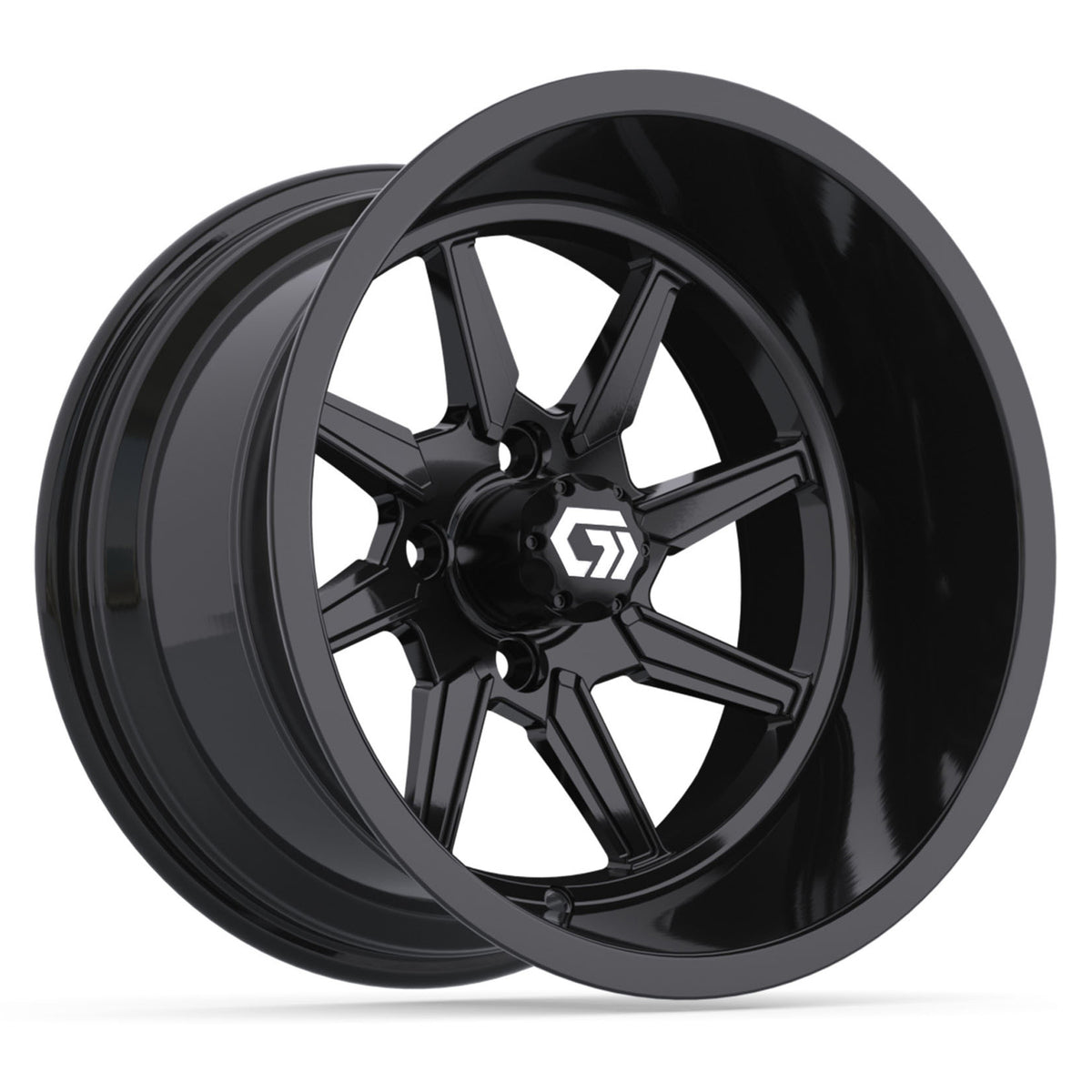 GTW Reaper 15in Golf Cart Wheel Gloss Black Ultra-Wide Deep Dish - Fits Club Car EZGO Yamaha