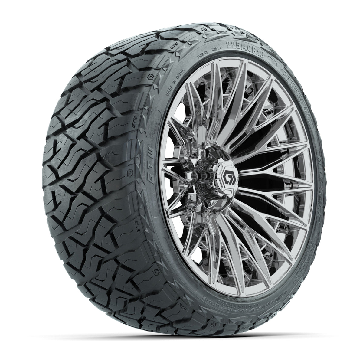 GTW 16" Blur Chrome Golf Cart Wheels & 225/40-R16 Maverick All Terrain Tires