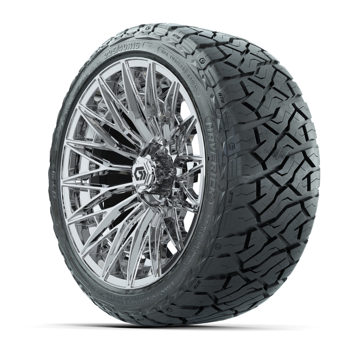 GTW 16" Blur Chrome Golf Cart Wheels & 225/40-R16 Maverick All Terrain Tires