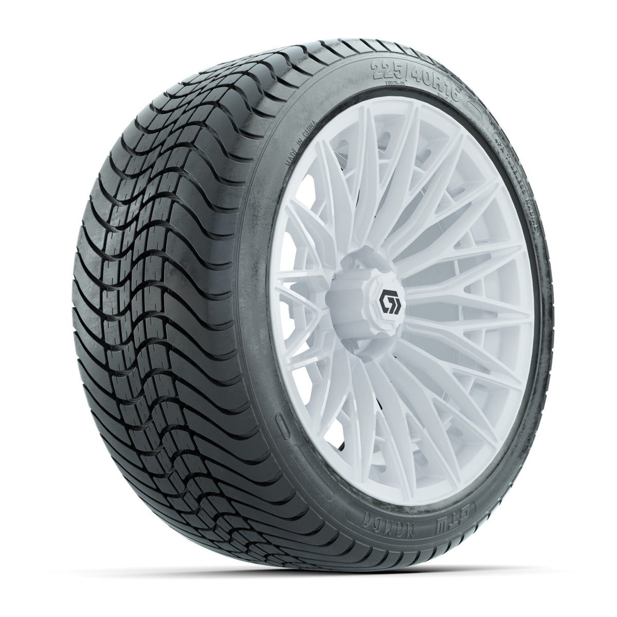 GTW 16" Blur Gloss White Golf Cart Wheels & 225/40R16 Mamba Street Tire
