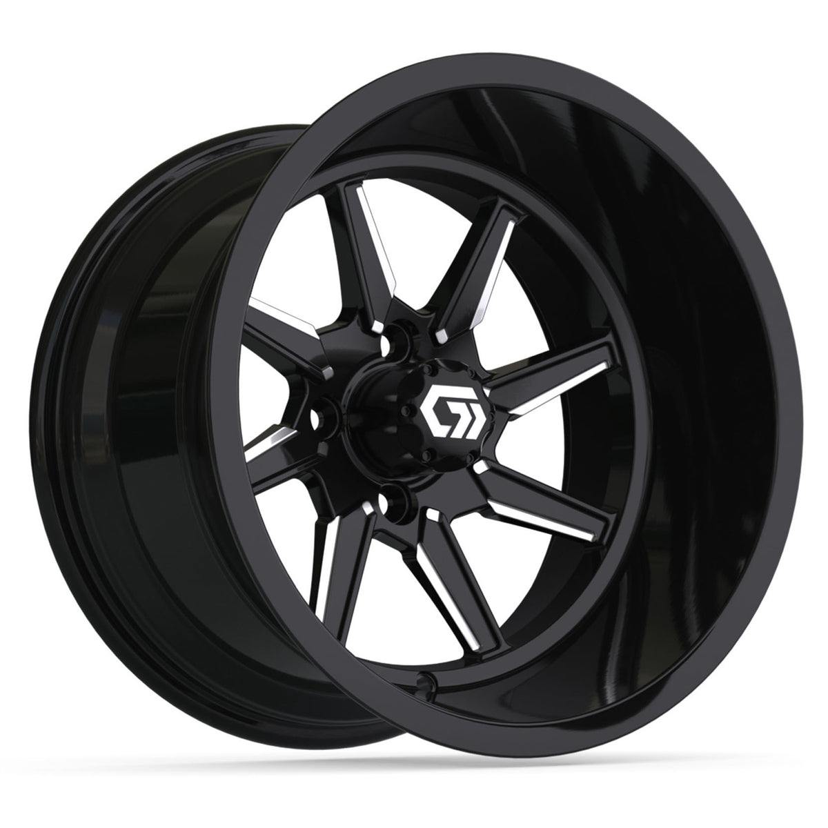 GTW Reaper 15in Golf Cart Wheel Black and Machined Ultra-Wide Deep Dish - Fits Club Car EZGO Yamaha