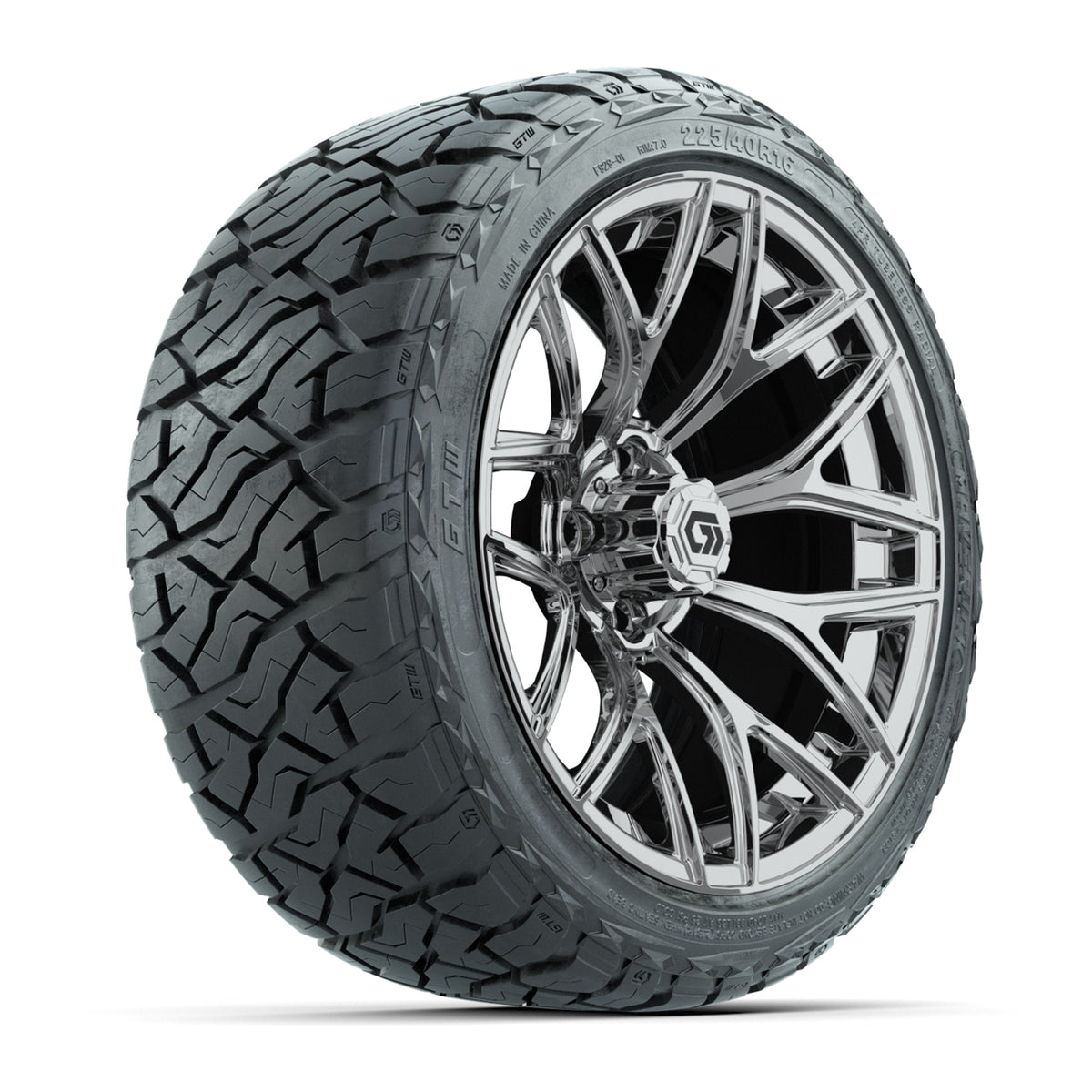 GTW® Monaco Chrome 16" Golf Cart Wheels with 225/40-R16 Maverick A/T Tires - Full Set